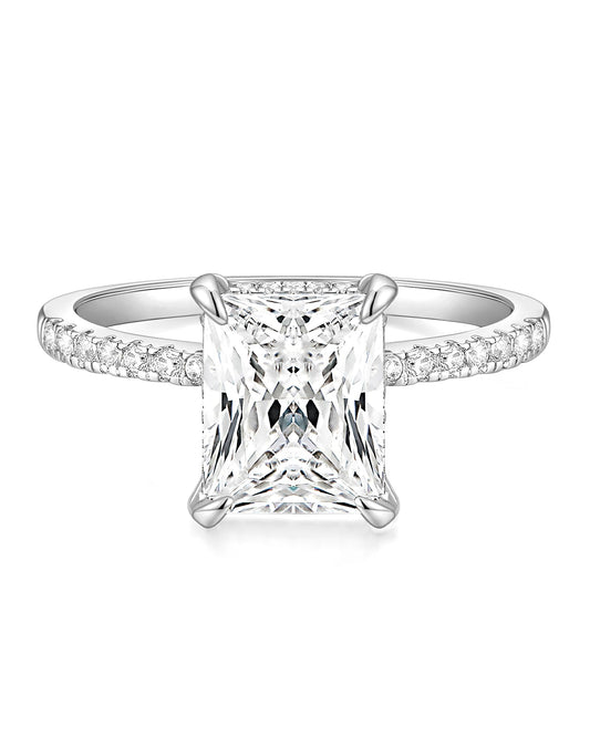 TIGRADE 4CT Engagement Ring for Women Radiant Cut Cubic Zirconia Wedding Band CZ Promise Anniversary Ring Size 3-13, Silver, Size 5