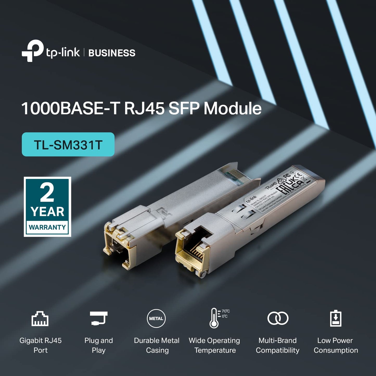 TP-Link Omada SM331T | 1000Base-T RJ45 SFP Module | 1.25G Copper SFP Transceiver| SFP to Ethernet | Plug and Play | Hot Pluggable| Up to 100m Distance | Durable Metal Casing | Versatile Compatibility