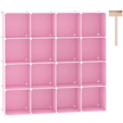 C&AHOME Cube Storage Organizer, 16-Cube Shelves Units, Plastic Storage Cubes, DIY Closet Organizer, Modular Closet Storage Shelves Ideal for Home, Bedroom, 48.4" L × 12.4" W × 48.4" H Black SUM3016H