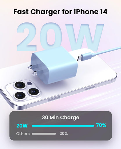 iPhone Ladegerät Schnelllade-2er-Pack Typ C Wandladegerät mit 2er-Pack [1,8 m & 3 m] langem USB C auf Lightning Kabel für iPhone 14/13/12/12 Pro Max/11/Xs Max/XR/X, AirPods Pro