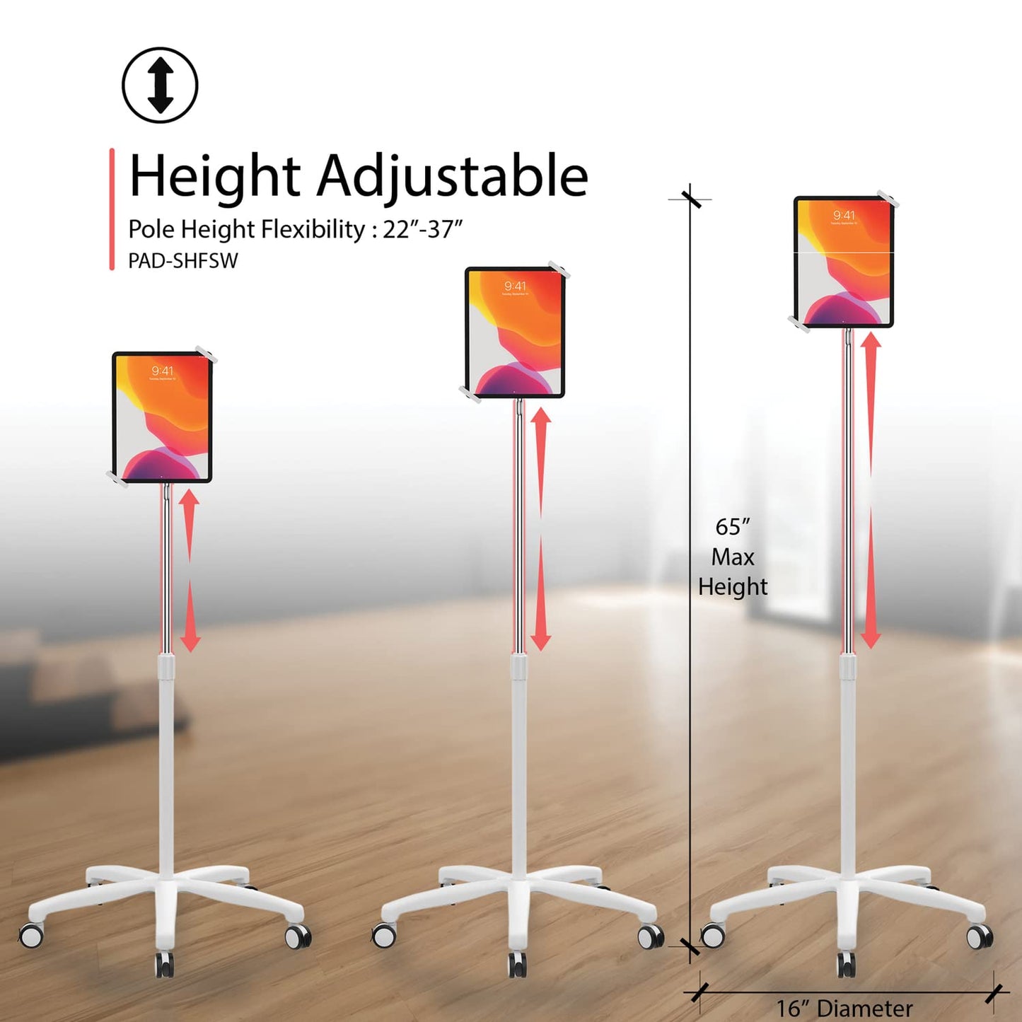 Medical Mobile Stand – CTA Medical Mobile Floor Stand for iPad 7/8/9 Gen 10.2”, 12.9” iPad Pro, 11” iPad Pro, iPad mini, iPad Air 4, Surface Pro X, and Other 7-13" Tablet - White