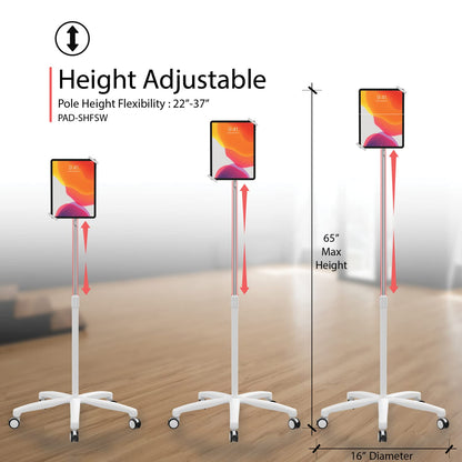 Medical Mobile Stand – CTA Medical Mobile Floor Stand for iPad 7/8/9 Gen 10.2”, 12.9” iPad Pro, 11” iPad Pro, iPad mini, iPad Air 4, Surface Pro X, and Other 7-13" Tablet - White