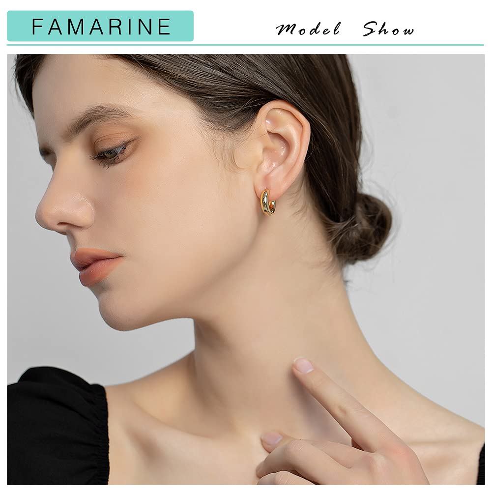 FAMARINE Gold Chunky Creolen für Damen, 0,8 Zoll Gold Creolen Huggie Ohrringe für Herren