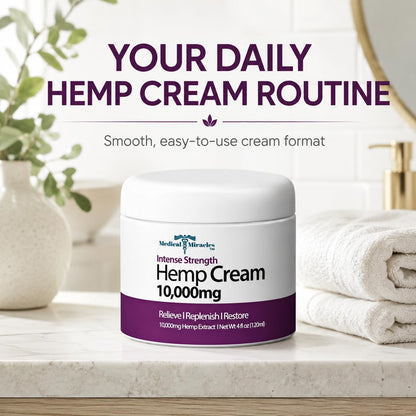 Medical Miracles 10,000mg Hemp Cream - High Potency Topical Formula - 4oz (120ml) Jar - Fast-Absorbing & Non-Greasy Moisturizing Cream with Natural Botanicals