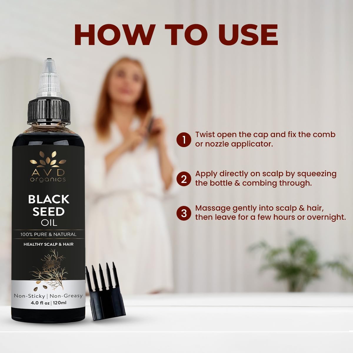 AVD Organics Rosmarinöl für Haarwachstum & Kopfhaut | Mit Biotin angereichert | Haarstärkend, pflegend und voluminös | Mit Jojoba- & Rizinusöl angereichert | GVO-frei 120ml