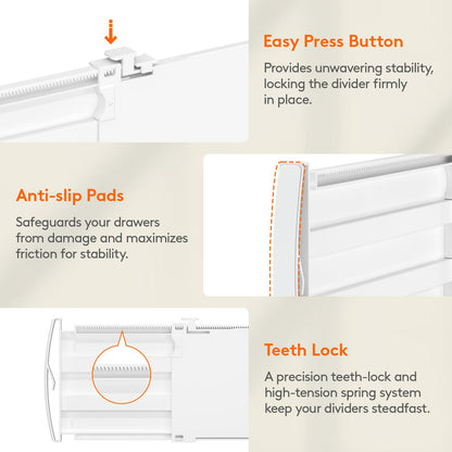 Lifewit 8" Tall 4 Pack Drawer Dividers, 13.8"-22.2" Adjustable Deep Drawer Organizer Clothes, Expandable White Plastic Separators for Dresser, Kitchen, Cabinet, Closet, Office Organization & Storage