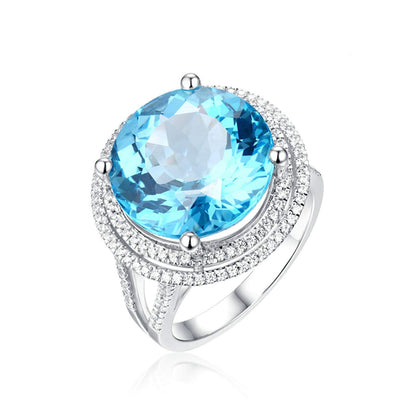 Aienid 18Ct White Gold Wedding Rings for Women Round Brilliant 12Ct Big Blue Topaz Wedding Rings for Women