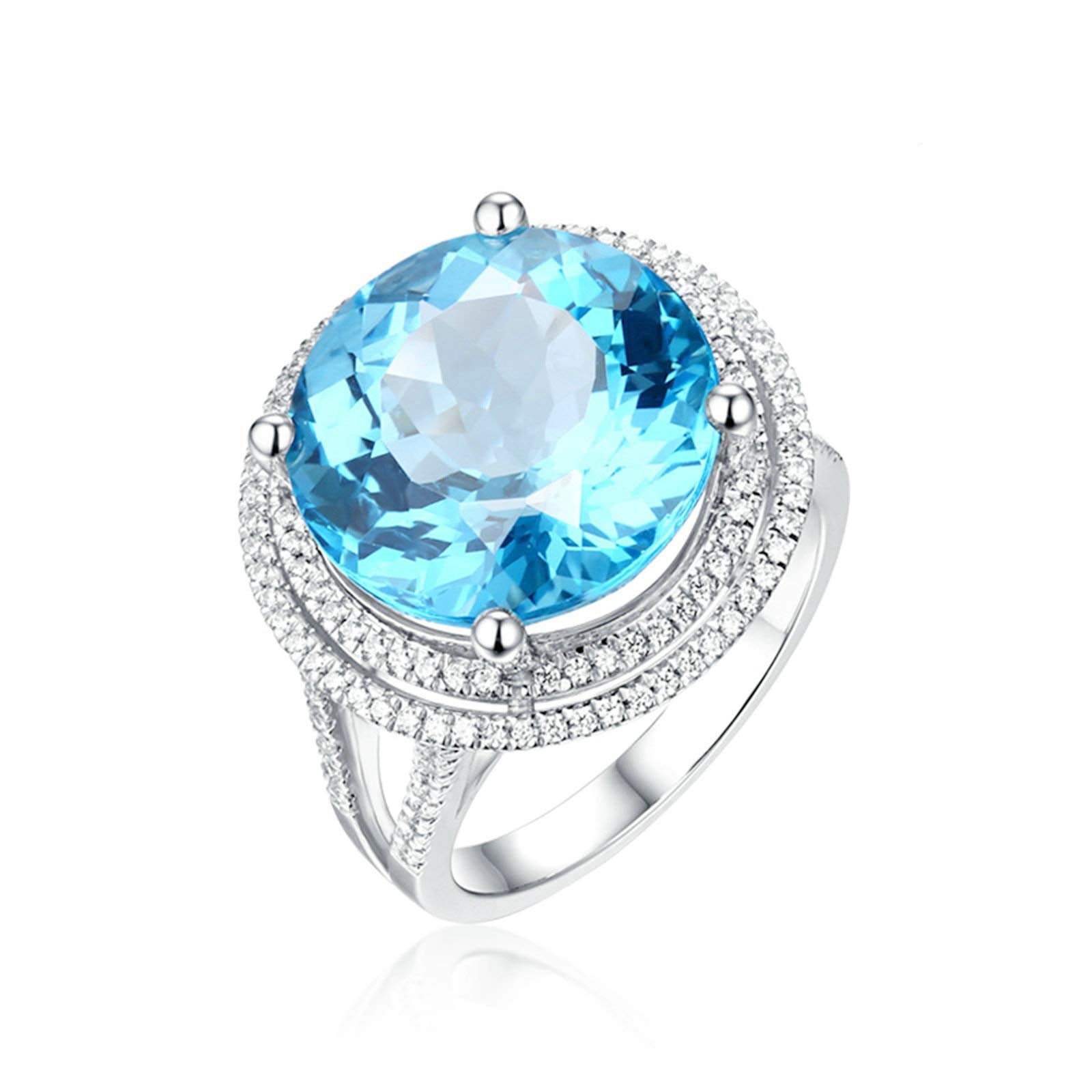 Aienid 18Ct White Gold Wedding Rings for Women Round Brilliant 12Ct Big Blue Topaz Wedding Rings for Women