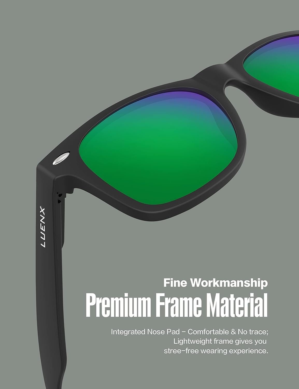 LUENX Polarisierte Sonnenbrillen für Herren und Damen, quadratische Fassung – UV-400-Schutz, 54 mm