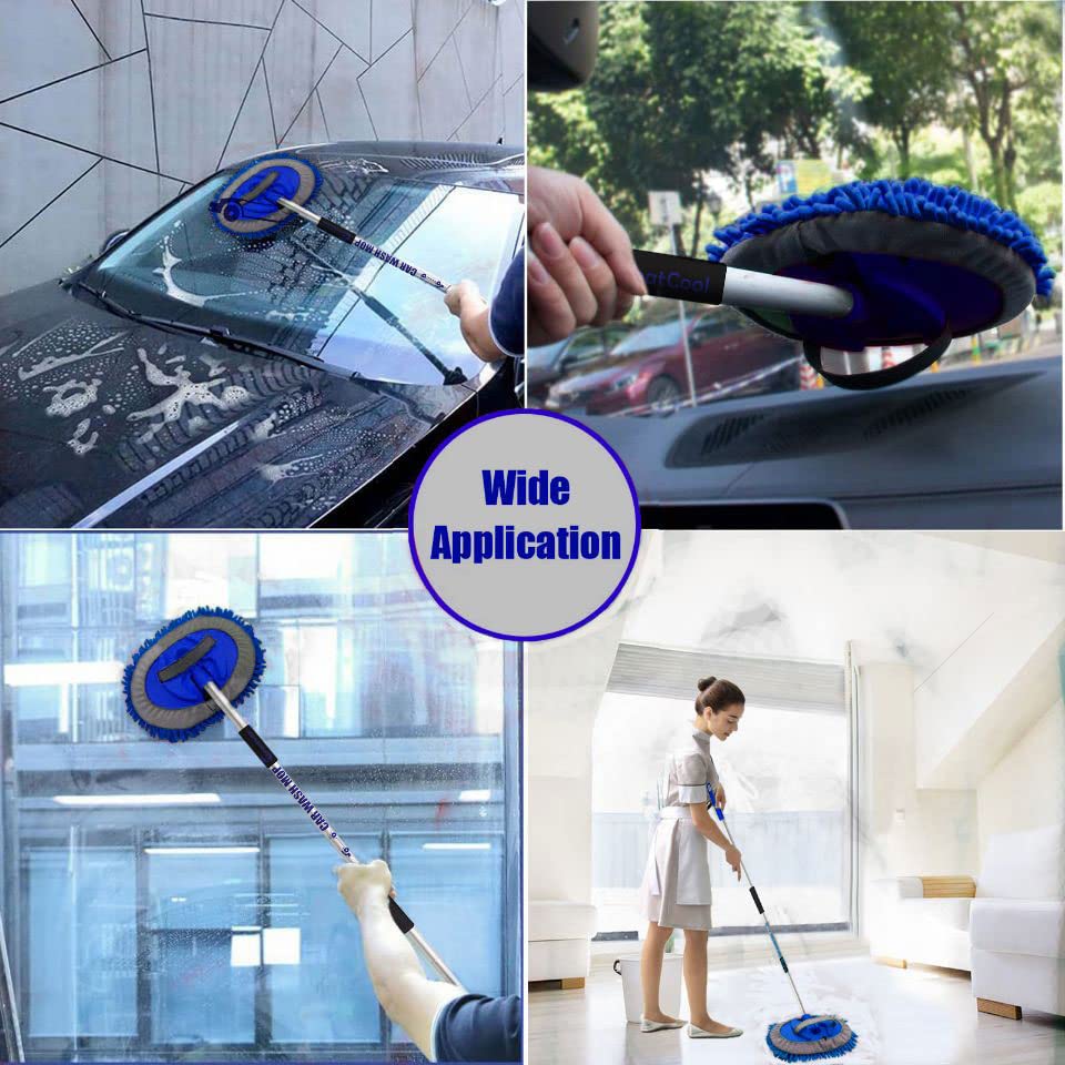 GreatCool 62" Autowaschbürsten-Mopp-Set mit langem Stiel, 2-in-1 Chenille-Mikrofaser-Schwamm-Waschhandschuh zur Reinigung und Pflege, Staubwedel zum Waschen von Autos, LKW, SUV, Wohnmobilen und für den Haushalt (2 x Moppkopf)
