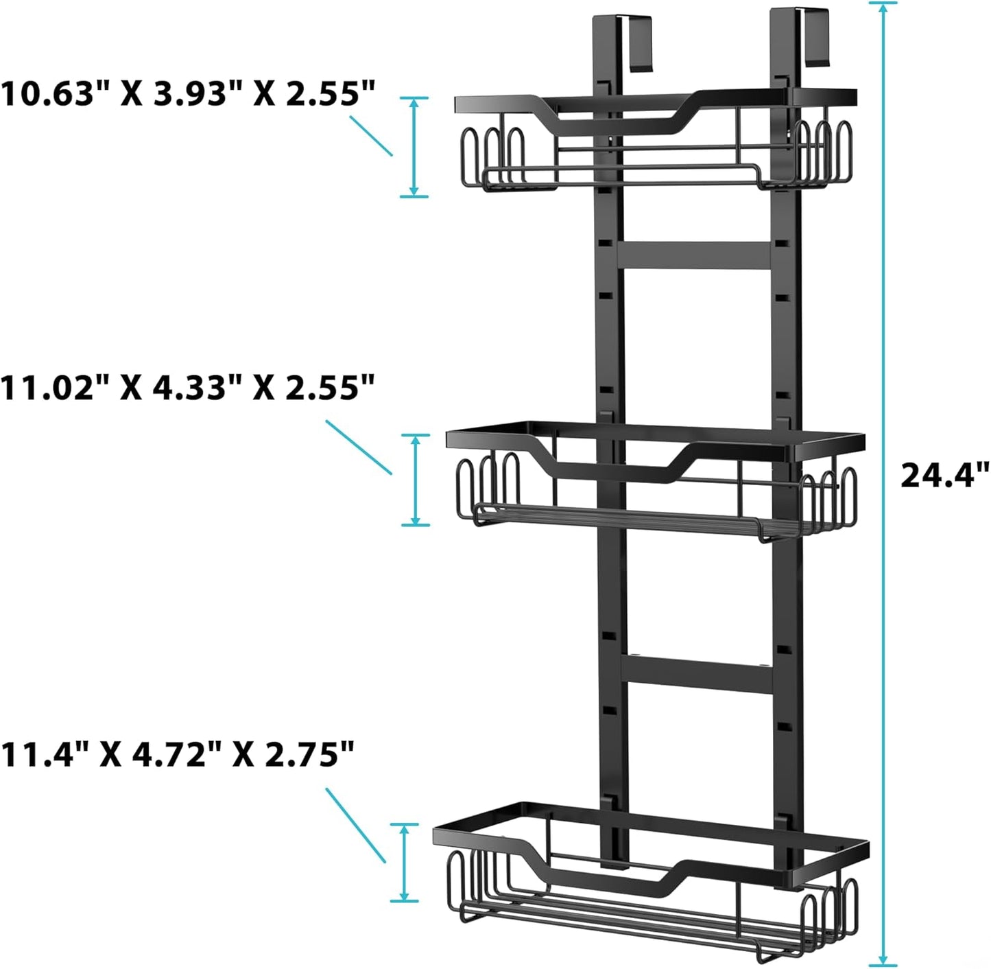 Moforoco Shower Caddy Shelf Organizer Rack, Self Adhesive Black Bathroom Shelves Basket, Home Farmhouse Wall Shower Inside Organization and Storage Decor Rv Accessories, First Apartment Essentials