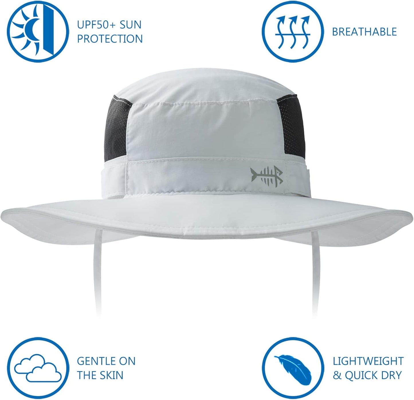 Bassdash UPF 50+ Sonnenhut zum Angeln, wasserabweisend, mit abnehmbarem Nackenschutz, große Größe