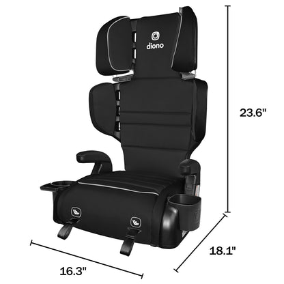 Diono Connect3 RXT 2-in-1 High Back Booster, Slim Fit 3-Across in Many Mid-Sized Sedans and SUVs, for Children from 40-120 lbs., Lightweight with Latch, Black Storm