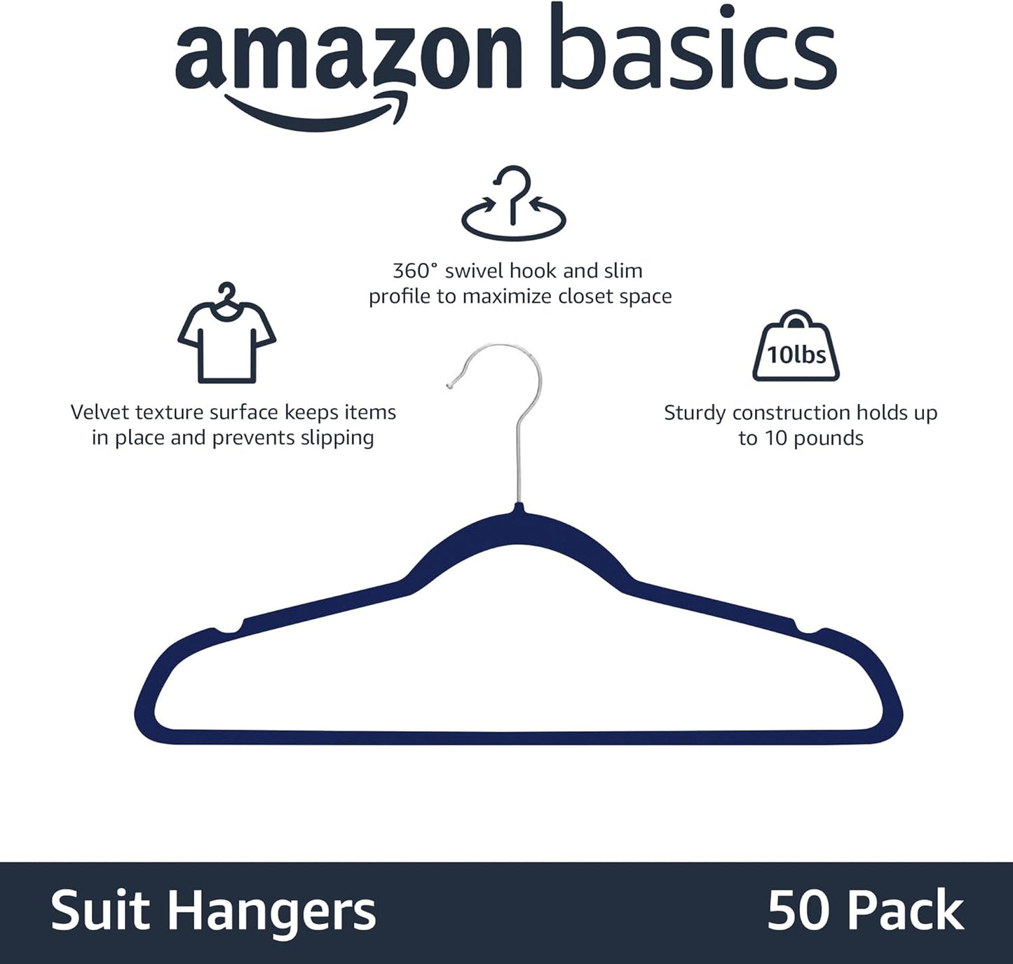 Amazon Basics Samtkleiderbügel für Anzüge – 30er-Pack, Schwarz