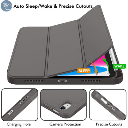 iMieet Case for iPad (A16)/iPad 10th Generation [11-Inch 2025/10.9 Inch 2022], Trifold Stand Smart Cover with Pencil Holder and Soft TPU Back, Supports Touch ID(Black)