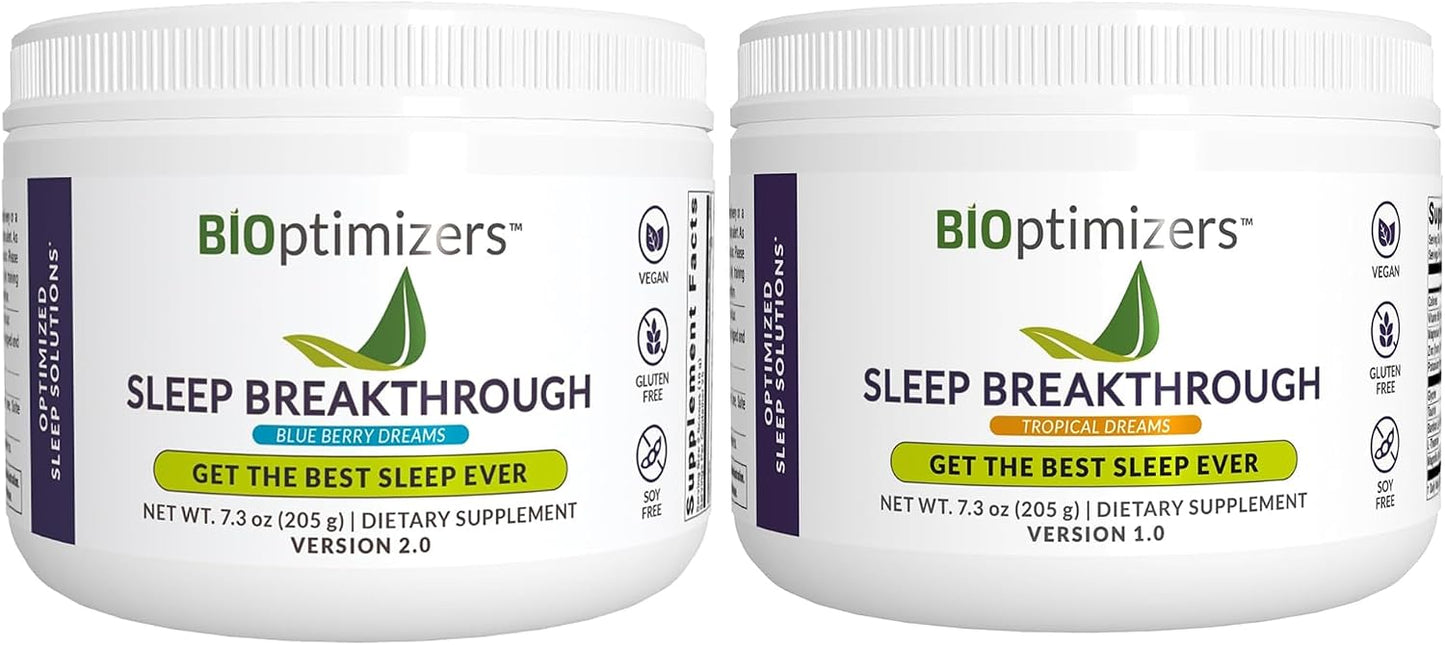 BIOptimizers Sleep Breakthrough Powder – Tropical Dreams & Blueberry Bundle – Natural Sleep Support Supplement – 405g Total