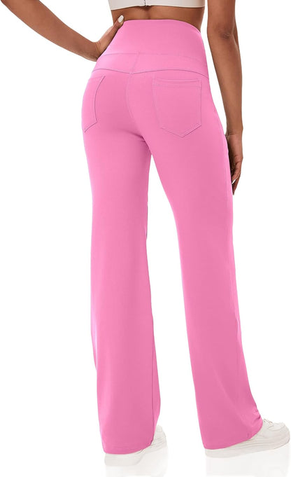 VOOVEEYA Yogahosen für Damen mit Taschen, gerade geschnittene Hose mit weitem Bein, hochtaillierte Business-Hose, petite/regulär//lang