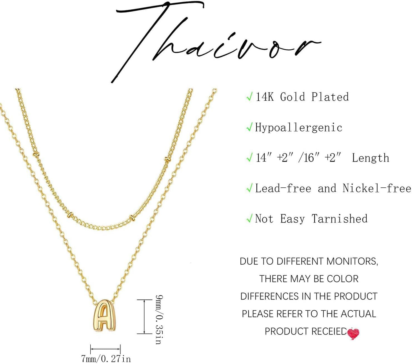 Thaivor Osterkorb-Füller – Initialen-Halsketten für Frauen, 14K vergoldete Bubble Letter Halskette, geschichtete zierliche süße Choker-Anhänger, Stapel-Schmuck, Mode-Accessoires, Teenager-Trendgeschenk