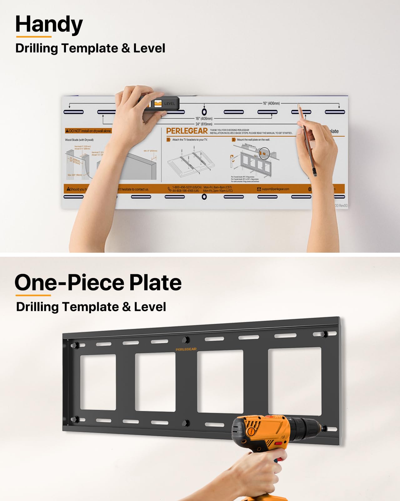 Perlegear Heavy Duty Fixed TV Wall Mount for 42"-115" TVs up to 225 lbs, Low Profile TV Mount Fits 16", 24", 32" Studs, One-Piece Bracket with Magnetic Pull Tabs, Max VESA 800x600mm