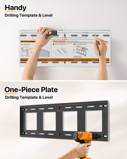 Perlegear Heavy Duty Fixed TV Wall Mount for 42"-115" TVs up to 225 lbs, Low Profile TV Mount Fits 16", 24", 32" Studs, One-Piece Bracket with Magnetic Pull Tabs, Max VESA 800x600mm