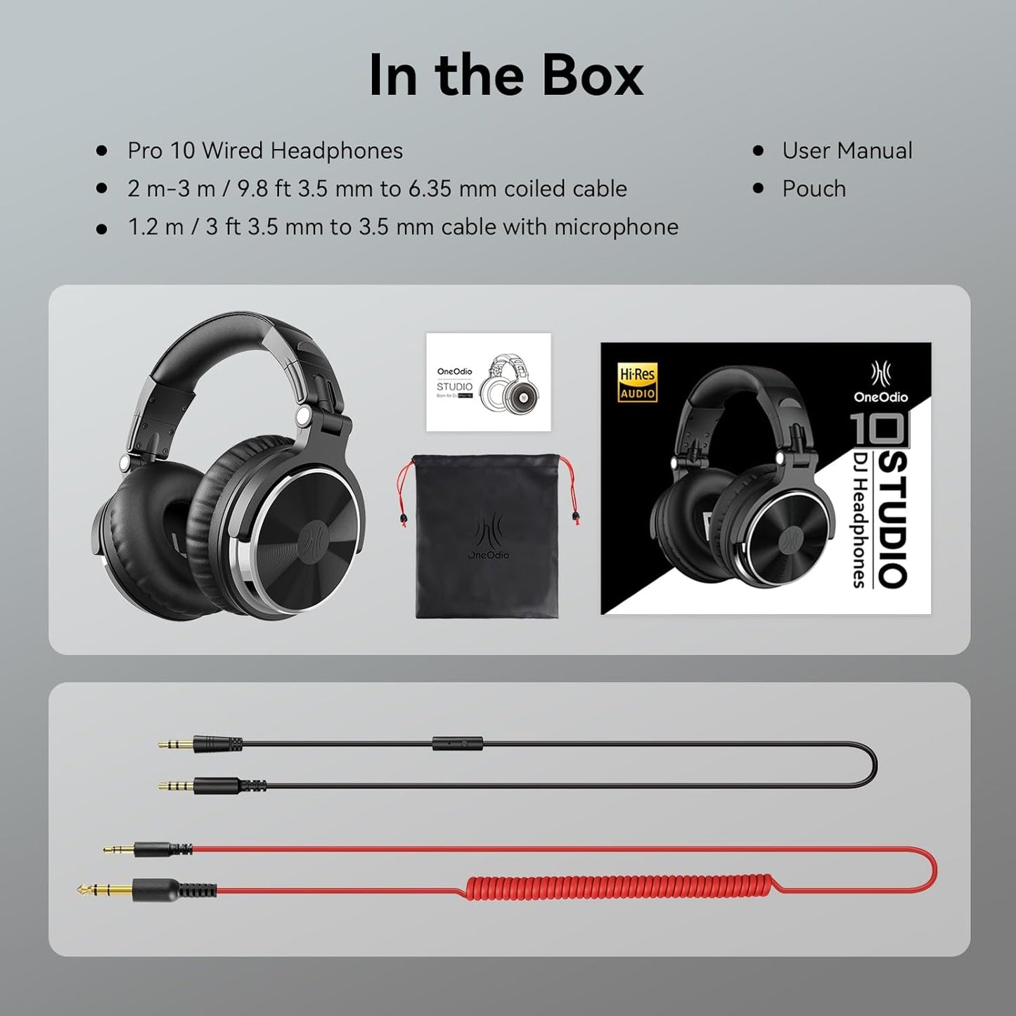 OneOdio Pro-10 Over-Ear Kabelkopfhörer für Schule Studio-Monitor & Mixing DJ Stereo-Headsets, 50mm Neodym-Treiber, Inline-Mikrofon, 3,5mm/6,35mm Klinke für Verstärker Computer Aufnahme Telefon Klavier Gitarre