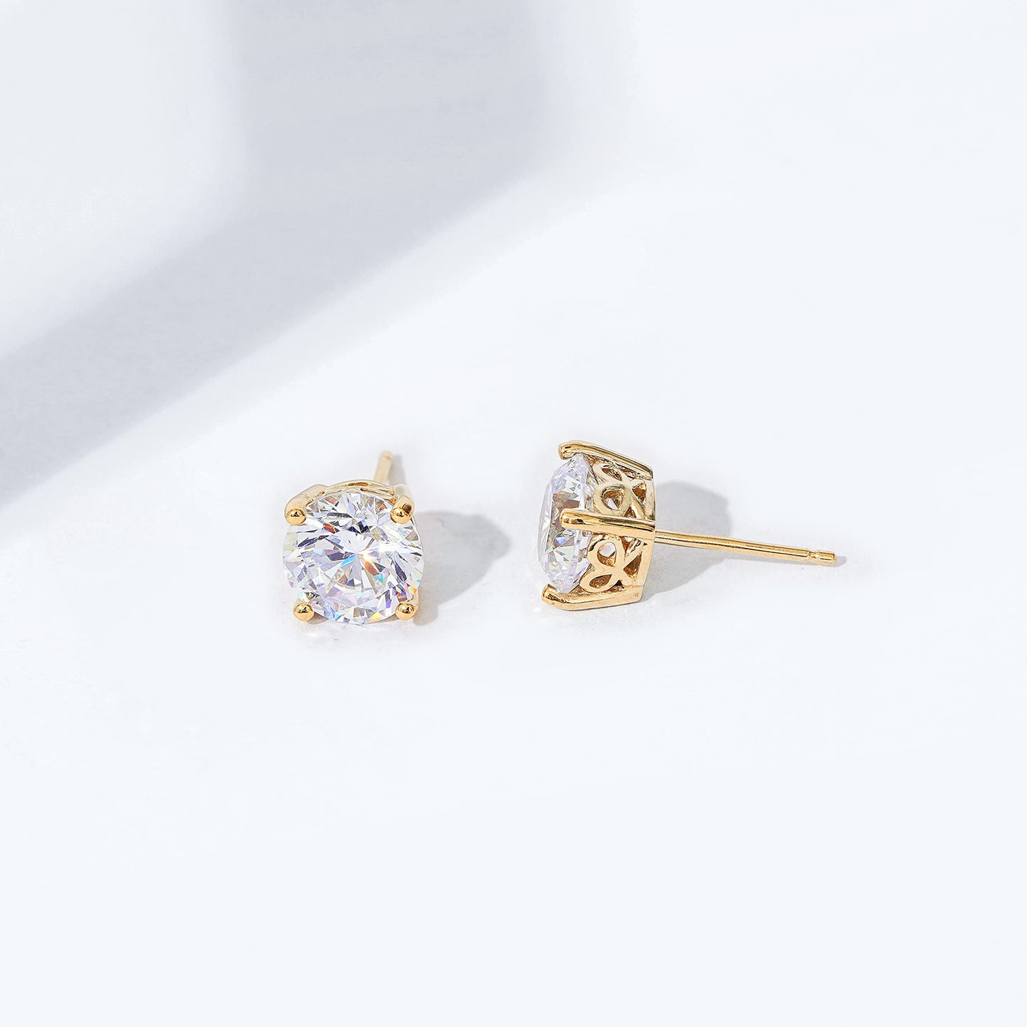Amazon Essentials Yellow Gold Plated, Platinum or Rose Gold Plated Sterling Silver Infinite Elements Cubic Zirconia Stud Earrings | White, Blue, Green, or Pink Cubic Zirconia