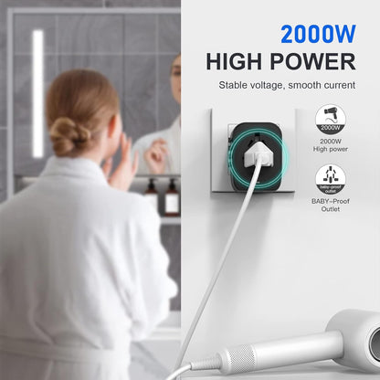 VYLEE Universal International Power Travel Plug Adapter, 5 in 1 European Travel Plug Adapter W/ 3.5A 2xUSB-A and 2xUSB C Wall Charger and Worldwide AC Outlet for Europe USA UK AUS Asia (White)