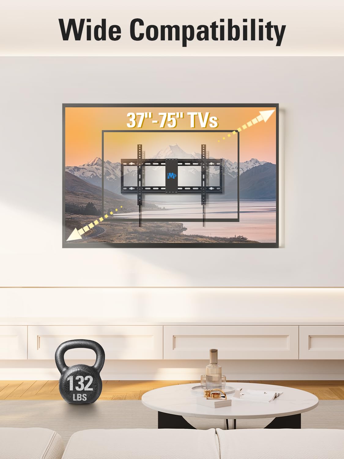 Mounting Dream TV-Wandhalterung für die meisten 37-75-Zoll-Fernseher, universelle neigbare TV-Halterung passend für 16", 18", 24" Ständer mit Tragkraft 132lbs, Max Vesa 600 x 400mm, flache TV-Wandhalterung mit niedrigem Profil