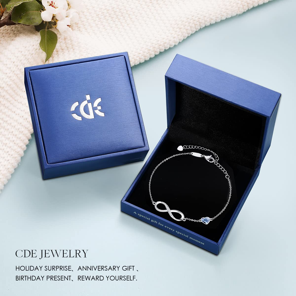 CDE Valentinstagsgeschenk Infinity Herz Geburtsstein Charm Gliederarmband für Damen 925 Sterling Silber Verstellbares Muttertags- Weihnachtsgeschenk Jubiläums- Geburtstags-Schmuck für Ehefrau Freundin Sie