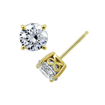 Amazon Essentials Yellow Gold Plated, Platinum or Rose Gold Plated Sterling Silver Infinite Elements Cubic Zirconia Stud Earrings | White, Blue, Green, or Pink Cubic Zirconia