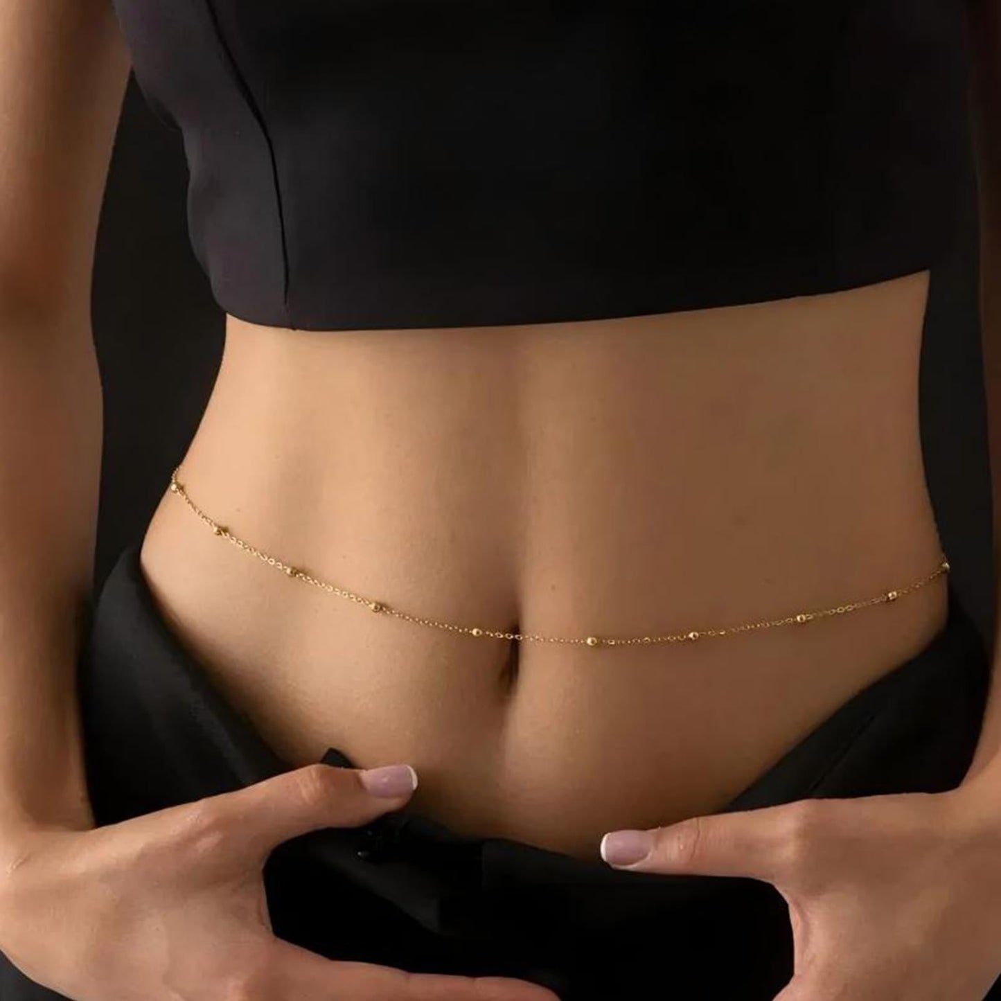 Gold Body Chain for Waist 2Pcs 14K Gold Plated Sexy Belly Chains for Women Beads Cuban Waist Chain Jewelry for Beach Accessories 26.77-52.36Inch