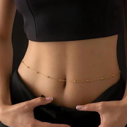 Gold Body Chain for Waist 2Pcs 14K Gold Plated Sexy Belly Chains for Women Beads Cuban Waist Chain Jewelry for Beach Accessories 26.77-52.36Inch