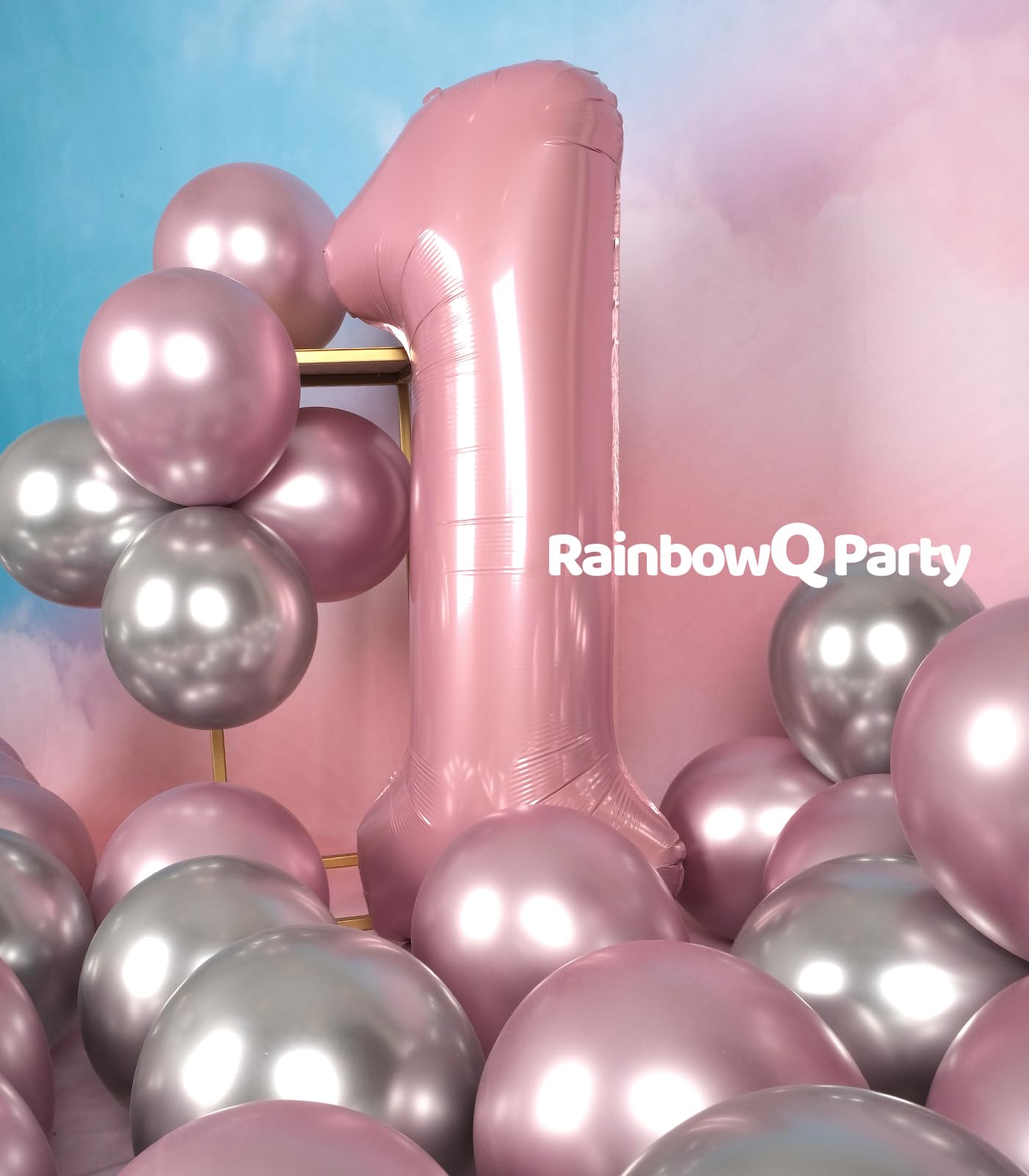 RainbowQ Party 1 Ballon Nummer 40 Zoll für Jungen oder Mädchen Groß Rosa 0-9 Folien-Mylar Großer 1 Zahlenballon Alles Gute zum 1. Geburtstag Party Jubiläumsdekorationen Zubehör