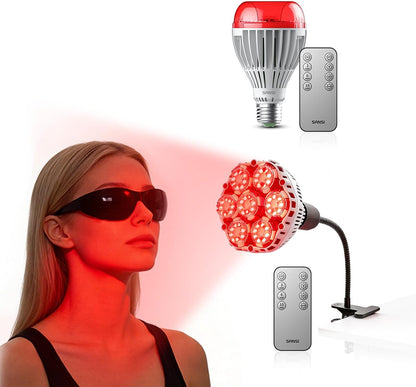 SANSI 25W 670nm Red Light Bulb for Sleep Therapy, Zero Blue Light for Melatonin Promoting Natural Sleep Aid + 32W 660nm 850nm Red Light Therapy for Body Face with Clip
