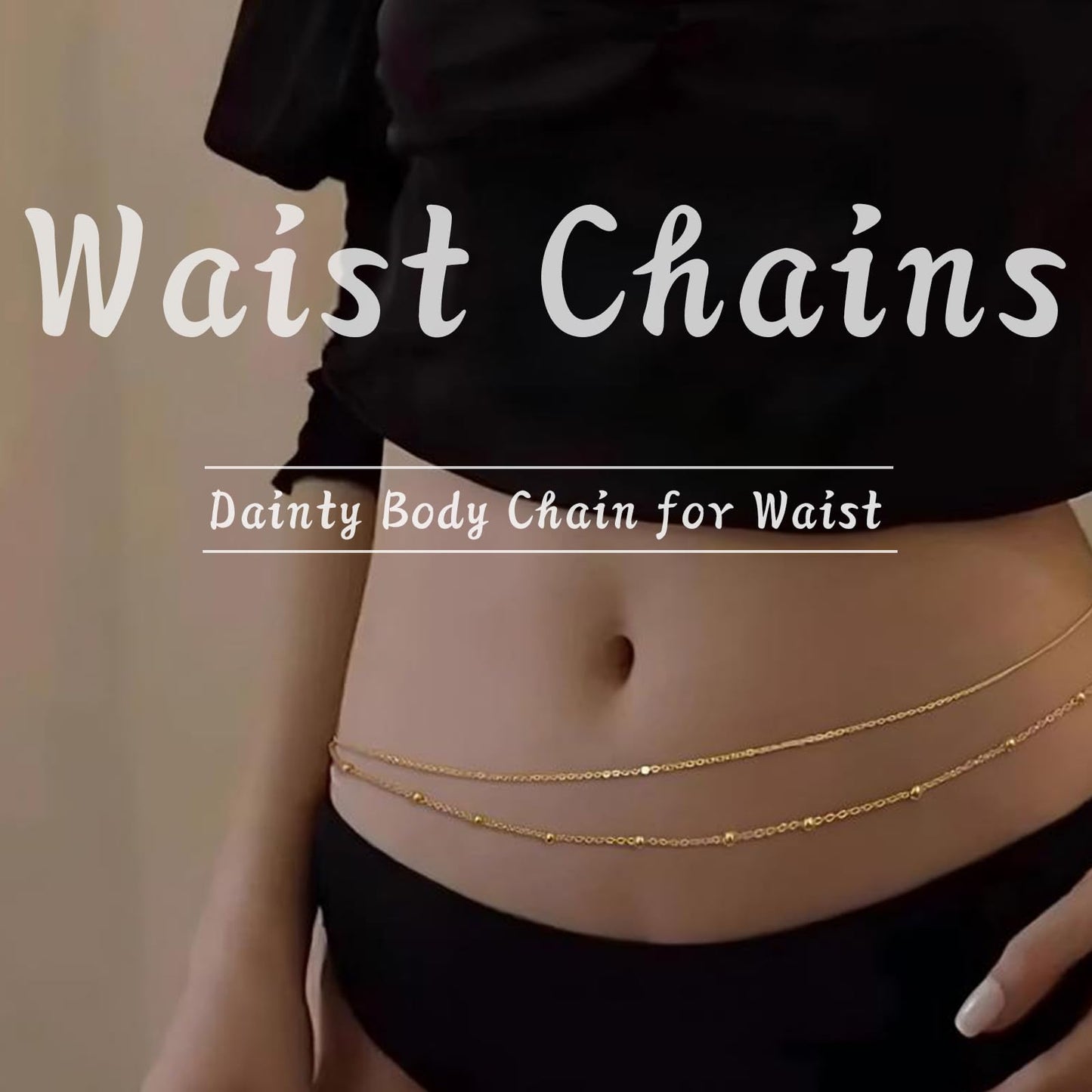 Gold Body Chain for Waist 2Pcs 14K Gold Plated Sexy Belly Chains for Women Beads Cuban Waist Chain Jewelry for Beach Accessories 26.77-52.36Inch