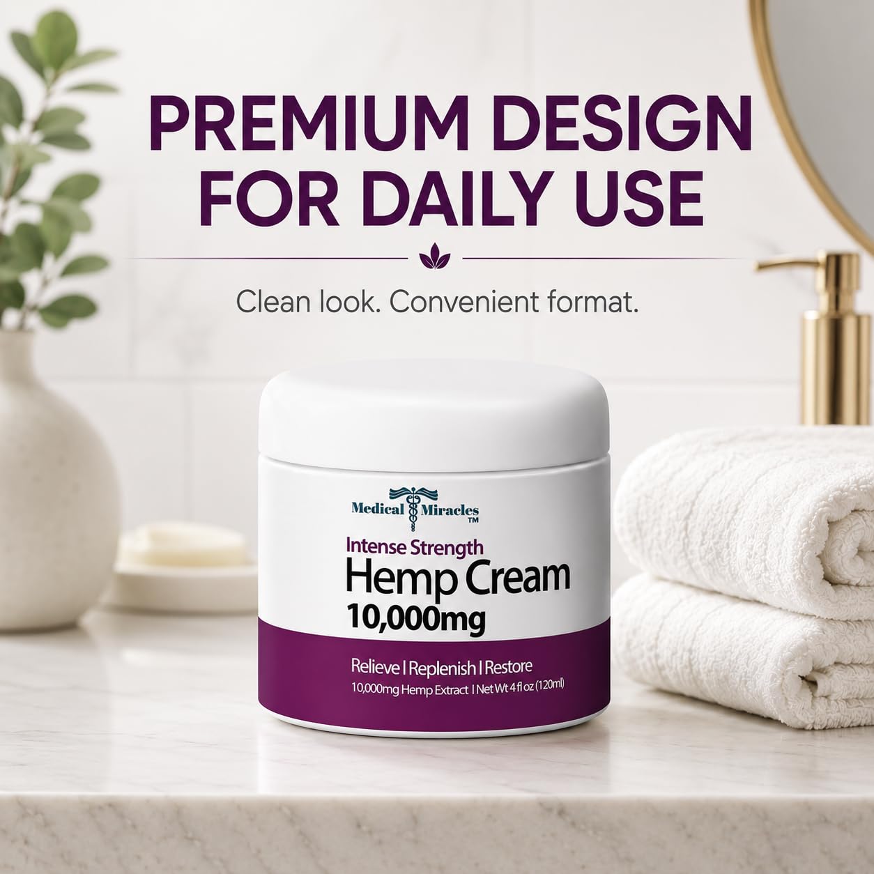Medical Miracles 10,000mg Hemp Cream - High Potency Topical Formula - 4oz (120ml) Jar - Fast-Absorbing & Non-Greasy Moisturizing Cream with Natural Botanicals