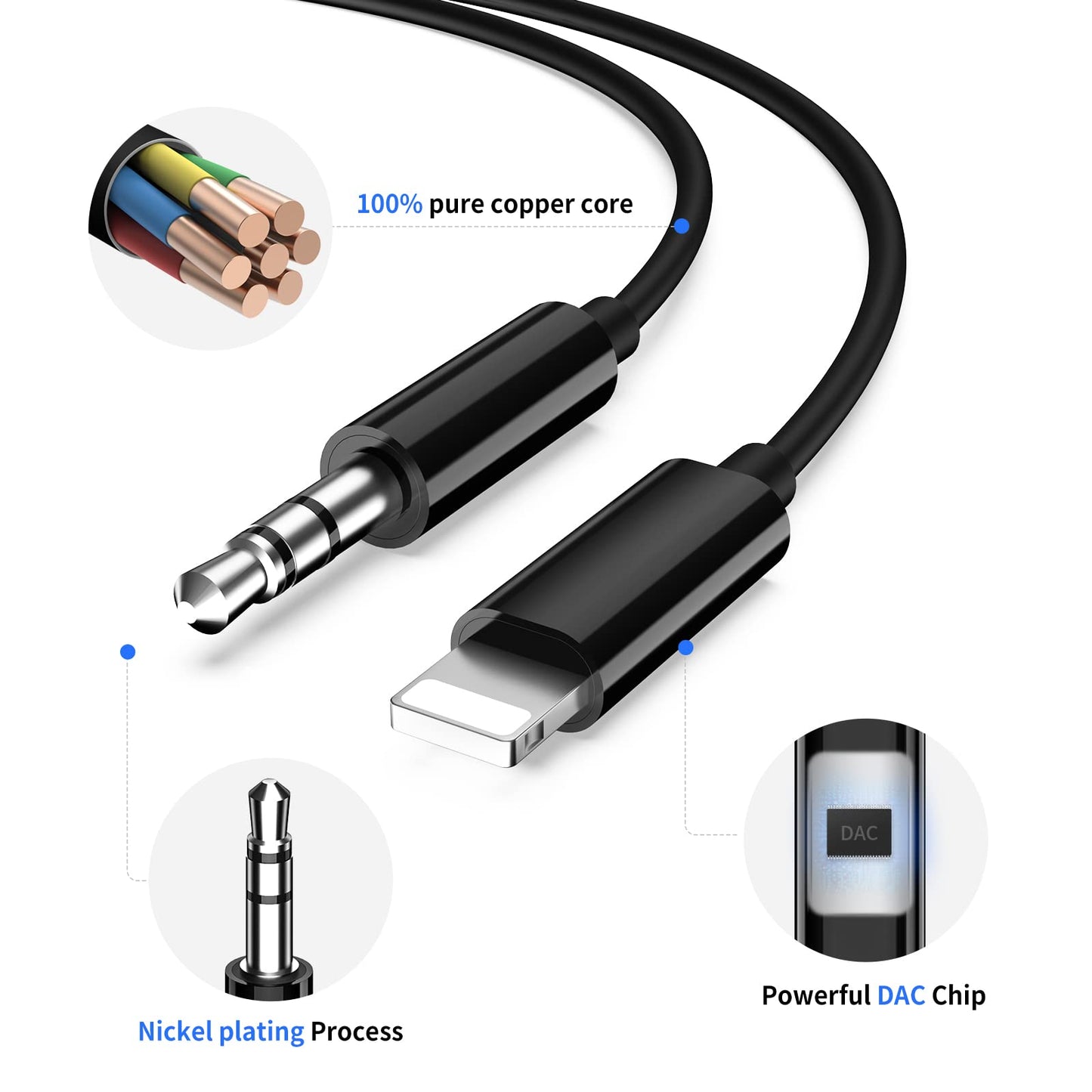 iSkey [Apple MFi zertifiziert] Aux-Kabel für iPhone, 3,5mm-Aux-Kabel für Auto kompatibel mit iPhone 14 13 12 11 XS XR X 8 7 6 iPad iPod für Auto-Stereoanlage, Lautsprecher, Kopfhörer, unterstützt alle iOS-Versionen
