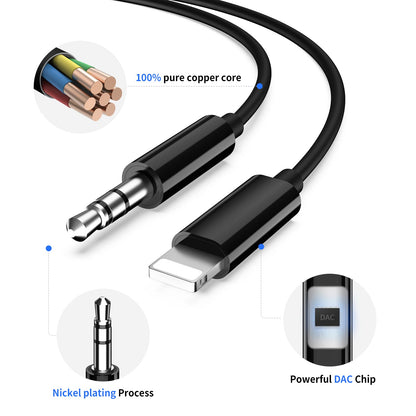 iSkey [Apple MFi zertifiziert] Aux-Kabel für iPhone, 3,5mm-Aux-Kabel für Auto kompatibel mit iPhone 14 13 12 11 XS XR X 8 7 6 iPad iPod für Auto-Stereoanlage, Lautsprecher, Kopfhörer, unterstützt alle iOS-Versionen