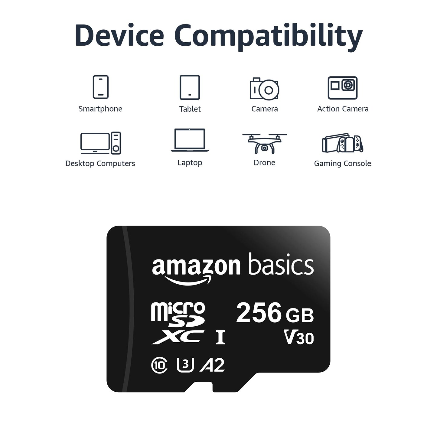 Amazon Basics microSDXC Speicherkarte mit Full-Size Adapter, A2, U3, Lesegeschwindigkeit bis zu 100 MB/s, 128 GB, Schwarz