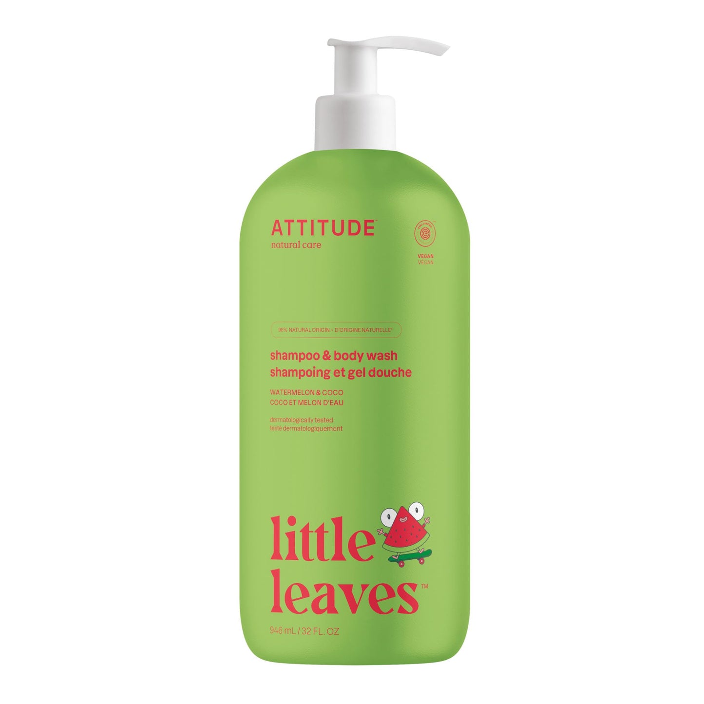 ATTITUDE Shampoo and Body Wash for Kids, EWG Verified Hair and Body Cleanser, Dermatologically Tested Soap, Plant and Mineral Based Bath Products, Vegan, Vanilla and Pear, 32 Fl Oz