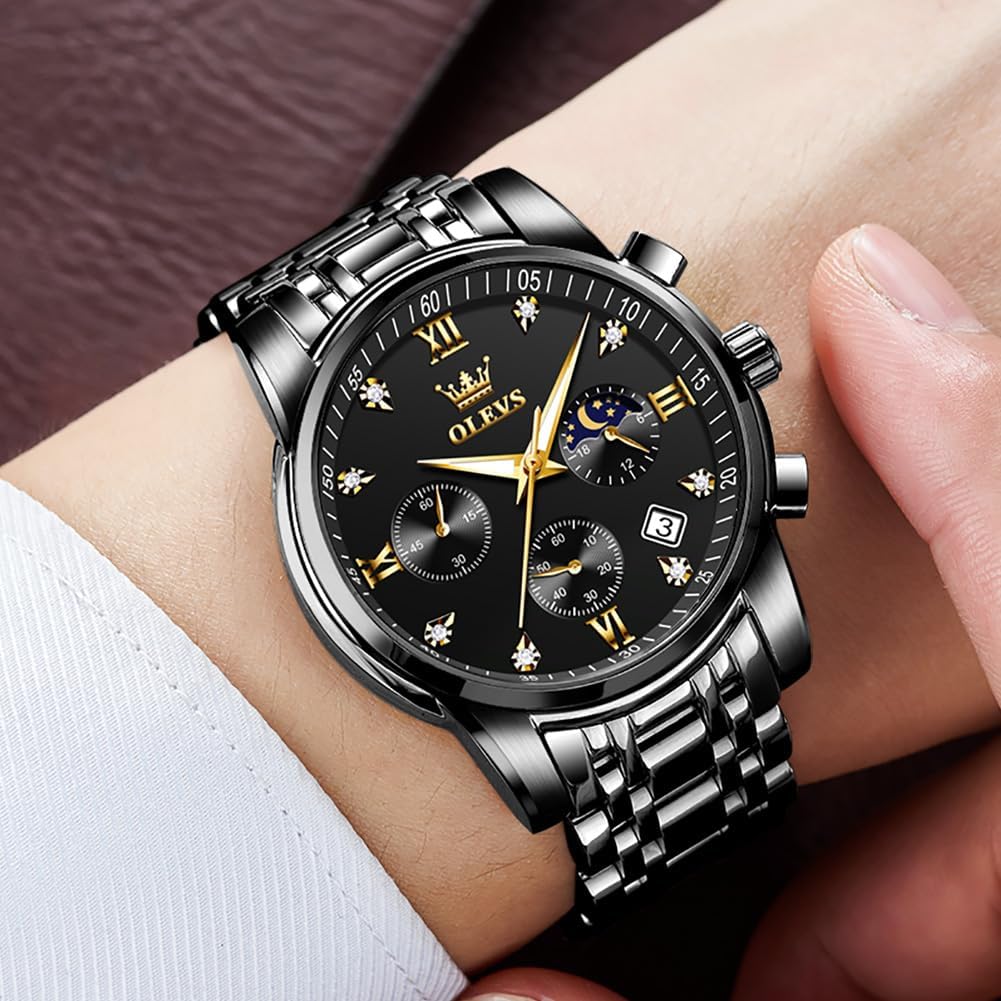 OLEVS Uhren für Herren Dresswatch mit Datumsanzeige Klassische Armbanduhren Multifunktionale leuchtende Herren Edelstahl-Armbanduhr Wasserdichter Chronograph Herren Business-Uhren