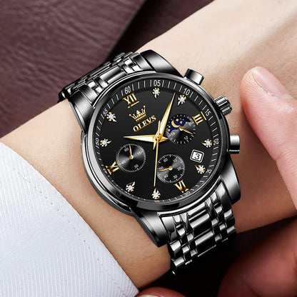 OLEVS Uhren für Herren Dresswatch mit Datumsanzeige Klassische Armbanduhren Multifunktionale leuchtende Herren Edelstahl-Armbanduhr Wasserdichter Chronograph Herren Business-Uhren
