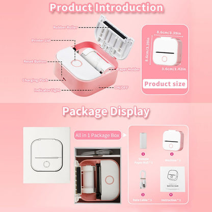 Memoking Mini-Drucker - T02 Aufkleberdrucker, Druckkapsel, tragbarer thermischer tintenloser Aufkleberhersteller, Bluetooth-Taschen-Minifotodrucker, Sofortdruck, Smart AI APP, für Studentenstudiennotizen, Tagebuch, Heimwerker, Geschenk