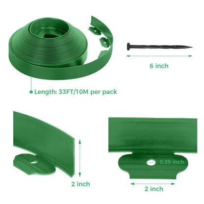 2-Inch x 66 FT Landscape Edging Border with 100 Spikes, No Dig Garden Border Edging Kit, Plastic Edging Border Flexible for Garden Flower Beds Lawn Yard Paver Pathway (Black)