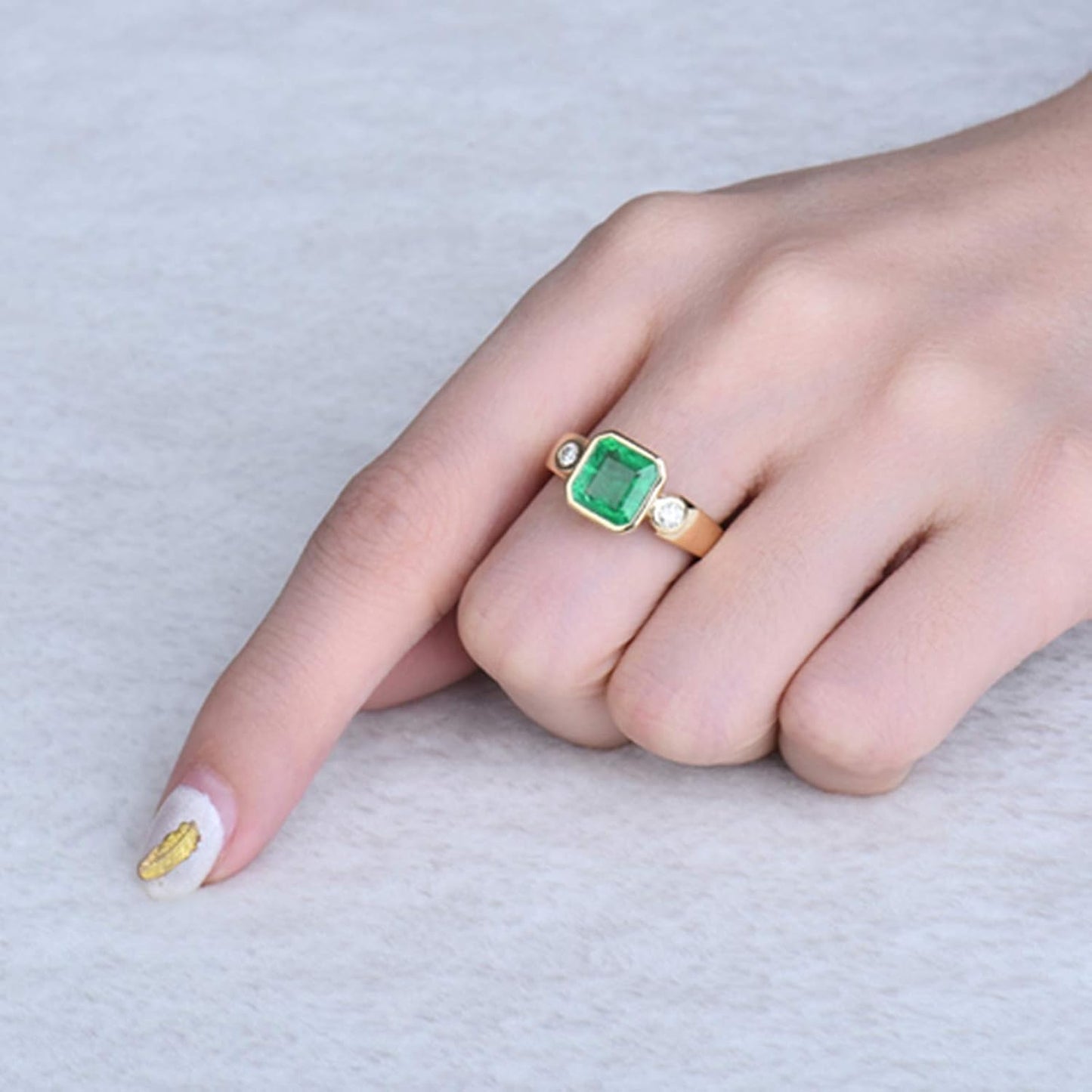 Promise Rings for Girls, t Solid Gold Rings for Womens 1.85 ct Emerald Diamond Ring for Girlfriend Gifts