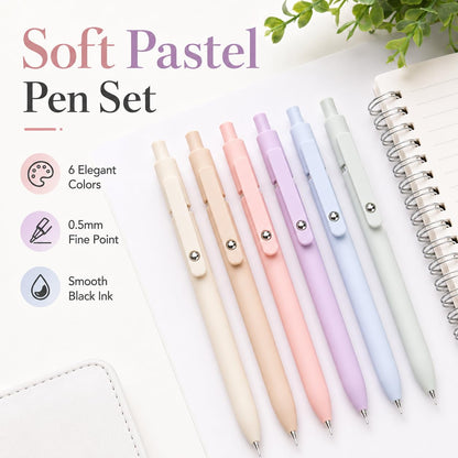 ACEES Gel Pens, 6 Pcs 0.5mm Fine Point Black Ink Pen With Smooth Writing, Office Desk Accessories, Writing Supplies Gifts for Men Women, Quick Dry Pens Ballpoint For Journaling, Black/Gray/White