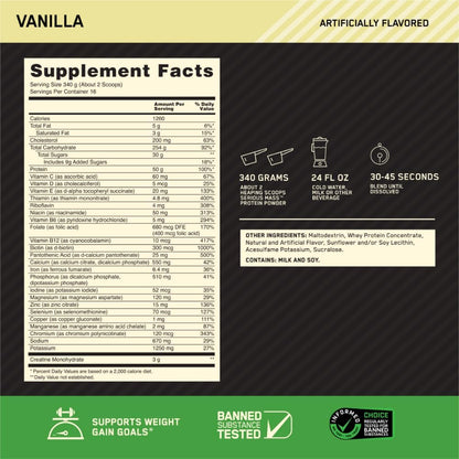 Optimum Nutrition Serious Mass Gainer Protein Powder, Banana, 12 Pound