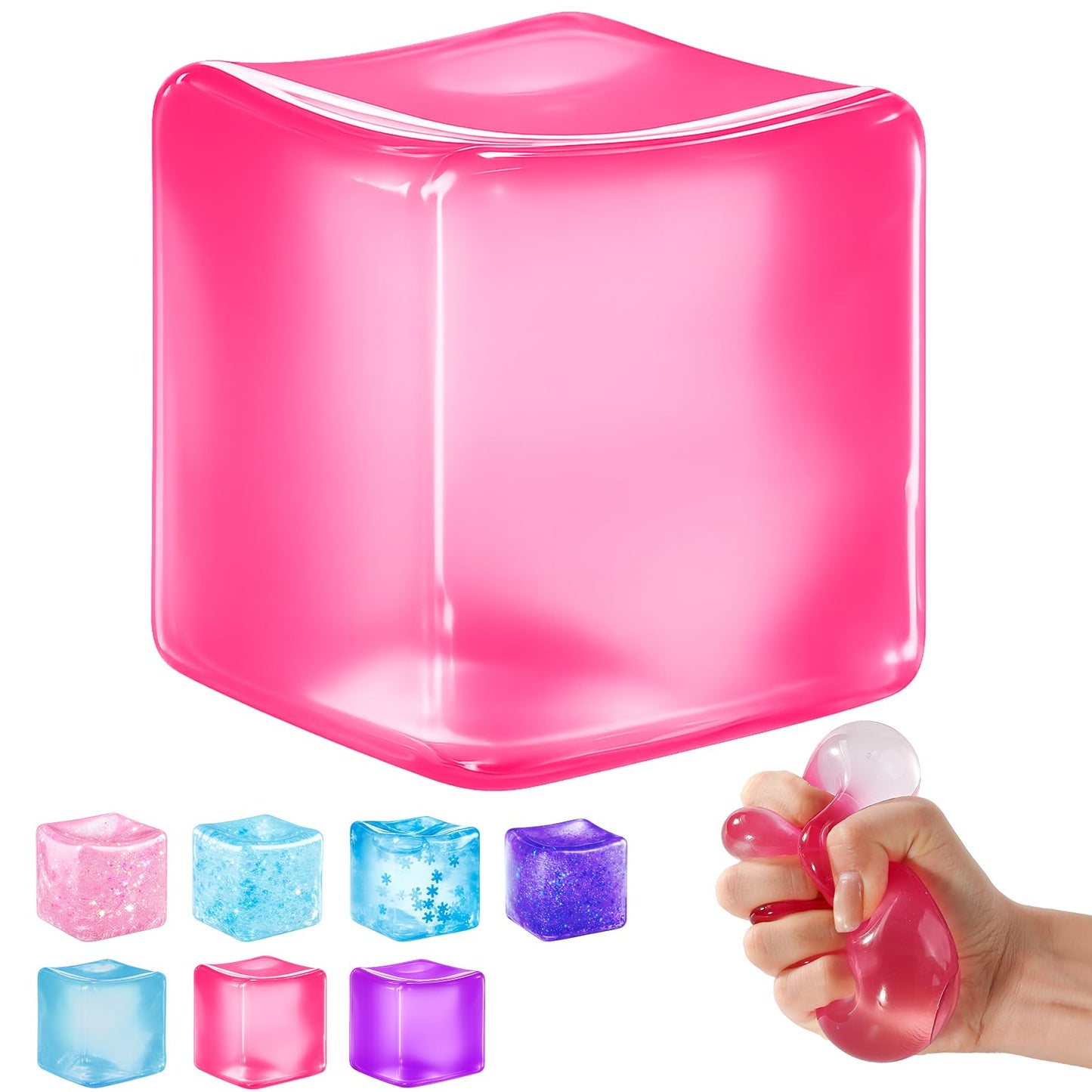 Ice Cube Squishy Fidget Toy – Slow Rise Squeeze Sensory Toys, Multiple Ways to Play, Stress Ball for Anxiety Relief, Focus Enhancement, Brain Relaxation & Strength Fostering