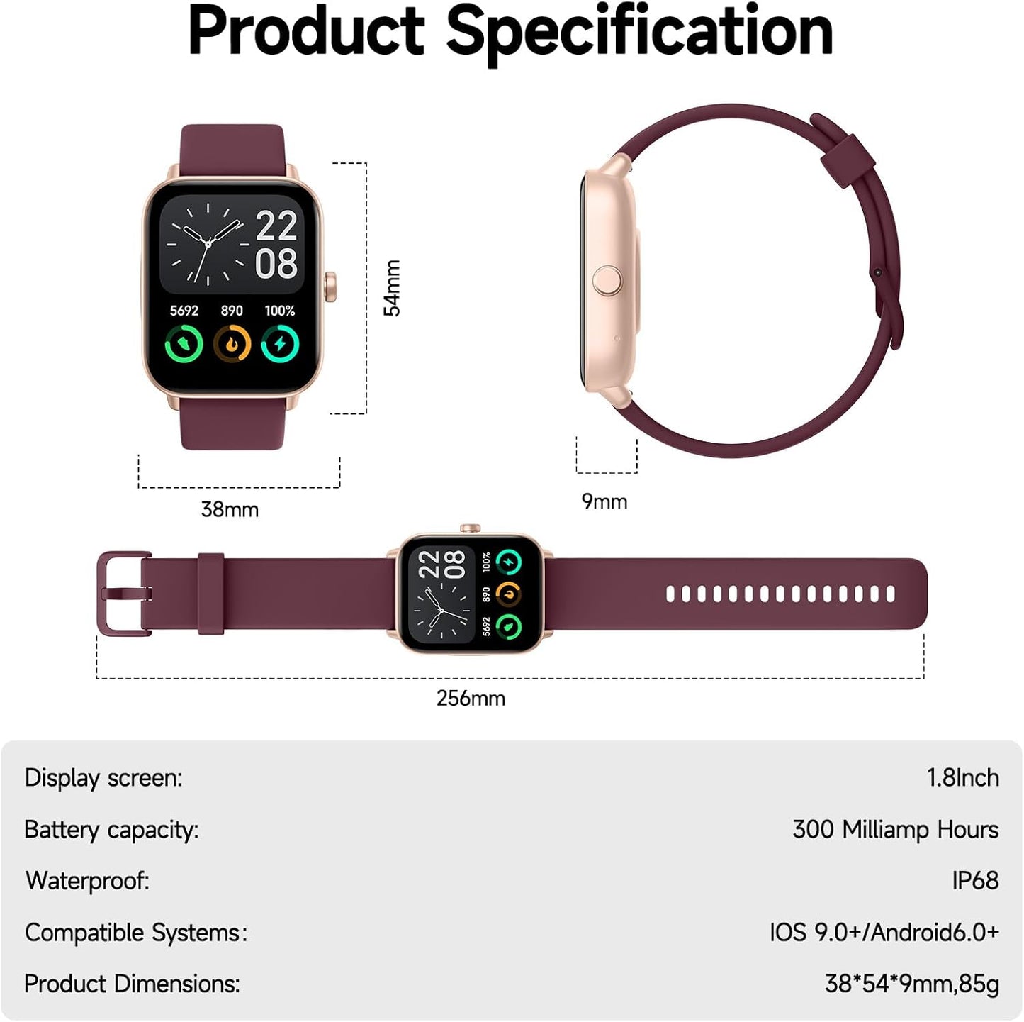Smartwatch für Herren Damen (Anrufe entgegennehmen/tätigen), Alexa-Smartwatch kompatibel mit Android iOS, Fitness-Tracker mit Herzfrequenz-SpO2-Schlafmonitor, 1,8 Zoll HD DIY Zifferblatt Wasserdichte Uhr mit Bluetooth-Anruffunktion