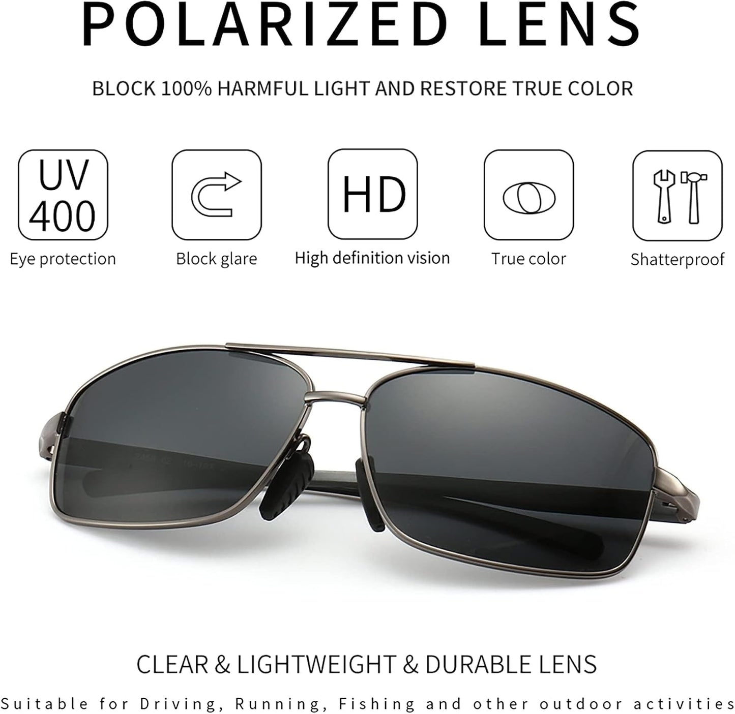 SUNGAIT Ultra Lightweight Rectangular Polarized Sunglasses